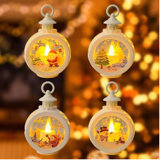 Sporgo Pack of 4 Christmas Decoration Lanterns: LED Christmas Lantern, Warm White Lantern, Flameless Christmas Candles, Small Lantern Christmas, Illuminated Lantern Christmas, Christmas Decoration