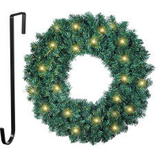 Kalėdinis vainikas su LED ir metaliniu kalėdinio vainiko kabliu, klasikinis apšviestas durų vainikas, skersmuo 30 cm, kalėdinis vainikas / stalo vainiko dekoracija advento sezonui ir Kalėdoms