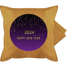 Kissenbezug - Statement Kissen mit Sprüchen - Goldregen 2024 Happy new year - lila - 50 x 50 cm - Gelb - für couch spruch lustige sprüche 2023 silvester, kissenhülle bedruckte+kissen+mit+spruch