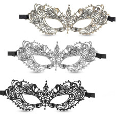 oruola Venezianische Maske Damen,3 Stück Mascarade Masken für Frauen,Sexy Spitzen Augenmaske,Karneval Spitze Maske,Venezianische Maske Damen,Ball Kostüm Zubehör für Maskerade Party,Schwarz Gold Silber