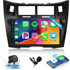 Hodozzy 2 GB 64 GB Android Car Radio for Toyota Yaris/Vizi 2005-2011 with Wireless Carplay Android Car Mirror Link, 9 Inch Touchscreen Screen Navigation GPS, Bluetooth, WiFi, FM RDS Radio, Steering