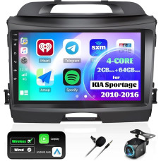 【2+64G】Android 13 Dual DIN automobilinis radijas Kia Sportage 2010-2016 su Carplay ir Android Car, 9 colių jutiklinio ekrano automobilinis radijo imtuvas su Bluetooth WiFi GPS FM / RDS Hi-FI SWC + AHD galinė kamera ir mikrofonas