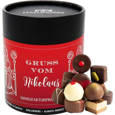 Hallingers Greeting from Santa Claus - Christmas Manufacture Chocolates Gift Handmade without Alcohol from Fine Cocoa Chocolate (Tin) - Valentine's Day as a Gift for Him & Gift for Her |