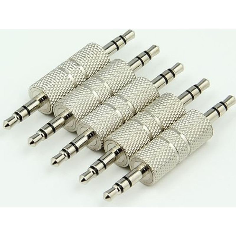RHINORO 5 Stück Vollmetall 3,5 mm Stereo-Klinkenstecker männlich auf männlich Kupplung Verbindungsadapter Konverter