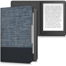 kwmobile Case for Kobo Aura Edition 2 - PU Leather and Canvas Protective e-Reader Cover Folio Case - Dark Blue/Black