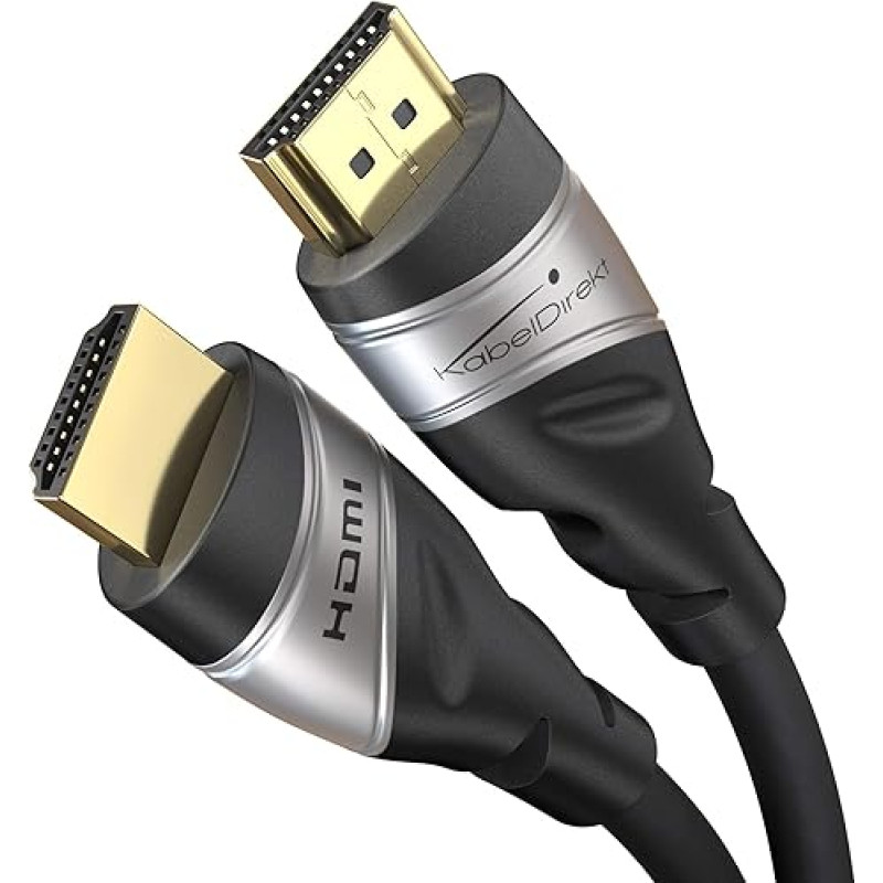 KabelDirekt 8K/4K HDMI 2.1 kabelis - 1,5 m - HDMI sertifikuotas aukščiausios kokybės (8K@60Hz, itin didelė sparta/48G, naujausias standartas, optimalus PS5/Xbox, monitoriui/televizoriui/projektoriui, sidabrinis)