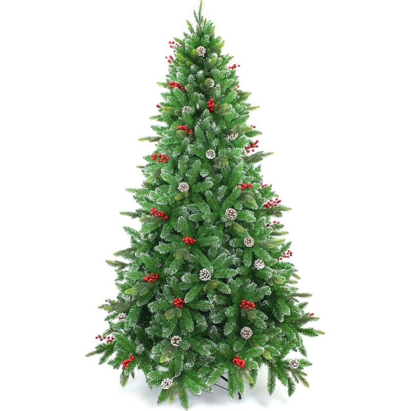 Stokholmo dizaino dirbtinė Kalėdų eglutė su uogomis ir matinėmis spurgomis, mišrios PE PVC viršūnės, atlenkiamos šakos, vešli kalėdinė dekoracija (4ft/5ft/6ft/8ft)
