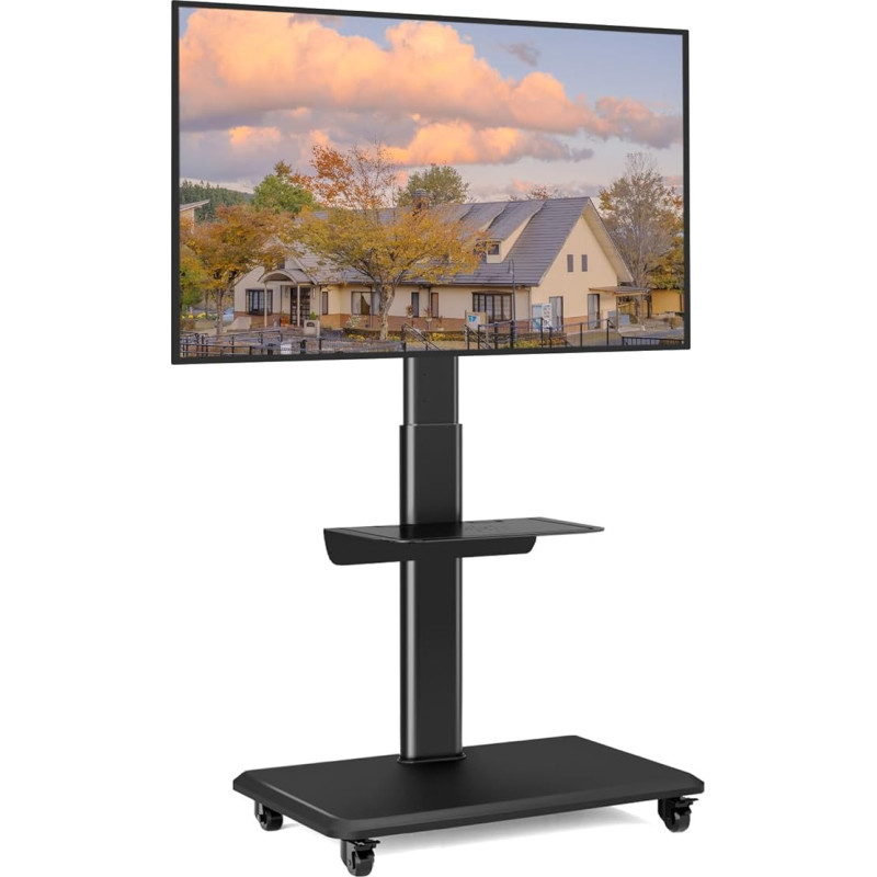 TV Stand Rollable TV Stand Floor Stand RFID TV Trolley with Wheels for 26-65 Inch TV Stand Height Adjustable High Mobile Rotatable Black Max 35 kg Vesa 400 x 400 mm