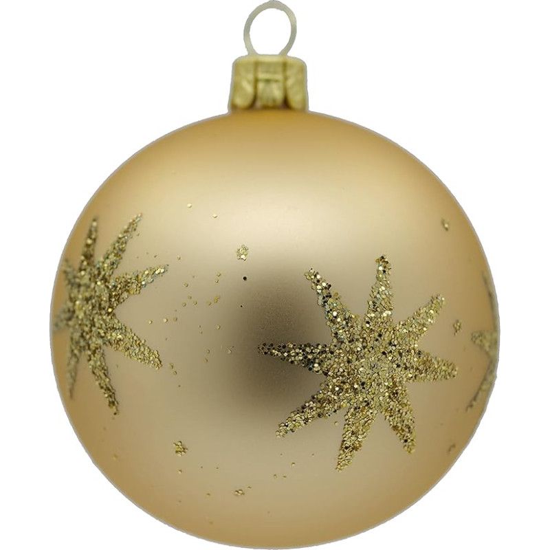 6 dekoratyvinių baublių rinkinys (skersmuo 7 cm), pagamintas iš pučiamo ir rankomis dekoruoto stiklo, skirtas Kalėdų eglutei papuošti