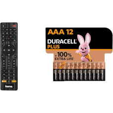 Hama Universal Remote Control 4 in 1 Smart TV Black & Duracell Plus AAA Micro Alkaline Batteries, 1.5V LR03 MN2400, Pack of 12