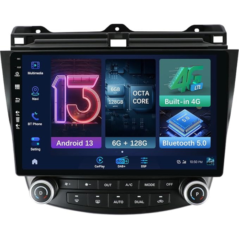 MISONDA 10 colių IPS 2 Din integruotas DAB+ 4G DSP Carplay Android automobilinis radijas Honda Accord/Euro 2003-2008 su Android GPS SWC Bluetooth WLAN MirrorLink RDS 6G+128G