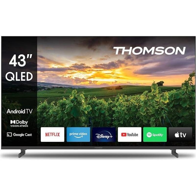 Thomson 43-calowy (108 cm) Telewizor FHD Smart Android TV (WLAN, HDR, Potrójny Tuner DVB-C/S2/T2, sterowanie głosowe, Netflix, YouTube, Prime Video, Disney+) - 43QA2S13-2023