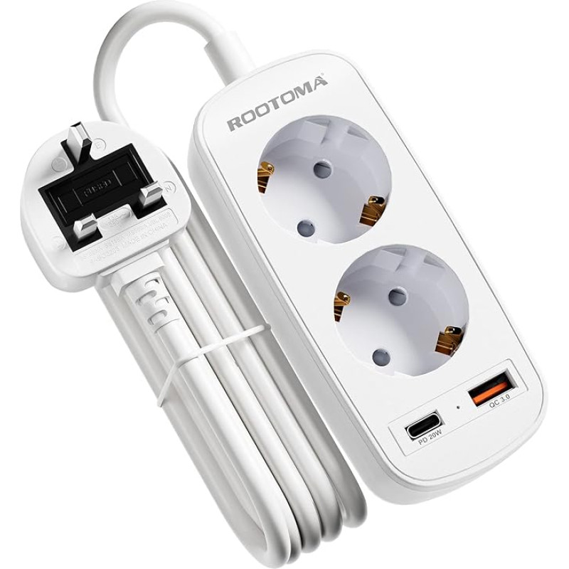 Adapter England Germany Plug, Travel Adapter UK with PD20W USB Fast Charge, 2 Way Socket Adapter England Type G 1.5m Cable UK Adapter for UK, London, Ireland, Cyprus, Dubai, Singapore