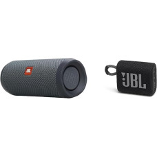 JBL Flip Essential 2 Bluetooth Box in Black & GO 3 Small - Waterproof, Portable Speaker for Travel - Up to 5 Hours Playback Time on Just One Battery Charge (Pack of 1)