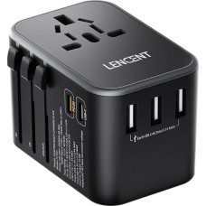 LENCENT Universal Travel Adapter, International Charger with 3 USB & 2 Type-C PD Quick Charge Ports, Worldwide Travel Plug Adapter for Type A/C/G/I (USA/UK/EU/AUS) Sockets