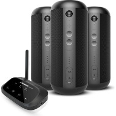 Avantree Harmony Wireless Stereo Speaker System for Multiroom and Parties, 1 Transmitter with 3 Bluetooth Speakers, Individual Volume, Expandable up to 100 Multi Speakers