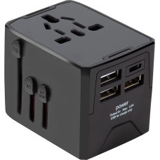 GUNGY Travel Adapter Worldwide Socket Adapter Universal Travel Plug with 3 USB 1 USB-C Ports and AC Socket Travel Adapter for USA Europe UK Australia 150 Countries Black