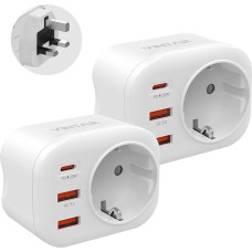 Travel Adaptor UK Adapter England Germany Plug, VINTAR 2PC 20W PD&QC 3.0 Socket Adapter Travel Plug Power Adapter with 2 USB-A and 1 USB-C for Great Britain England Ireland Malaysia, TypG