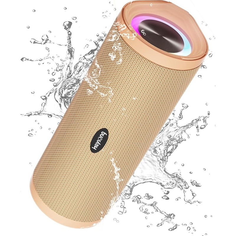 Heysong Bluetooth Speaker with Light, Music Box, Portable Bluetooth Box with IPX7 Waterproof, 360° Stereo Sound, Rich Bass, 40h Battery, Wireless Speaker with TF for Home, Garden Bright Apricot