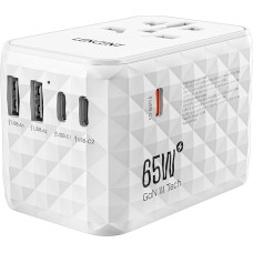 LENCENT Universal Travel Adapter 65 W Fast Charge, International Travel Plug Adapter for Type A/C/G/I (UK, EU, AU, US) Sockets, 2 USB-A & 3 USB-C Fast Charging for Mobile Phone, White