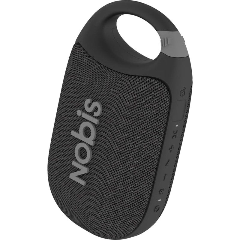 NOBIS Clip N1 Portable Bluetooth Speaker with App, Beat Mode, Up to 24 Hours Playtime, IP68 Waterproof, BT 5.3, HD Sound, Stereo Pairing, Custom EQ, Perfect for Outdoor (Black)