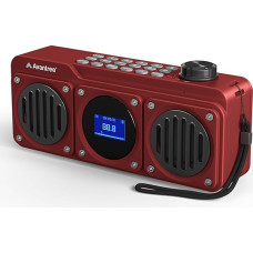 Avantree Boombyte FM Small Radio with Bluetooth Speaker, Portable with Powerful Sound, Stereo Sound, Micro SD Card Slot and USB Port, Battery-Operated MP3 Player, Red