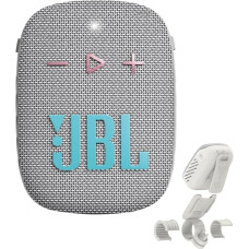 JBL Box Wind 3S Portable Mini Bluetooth Speaker Waterproof with Clip for Sports, Bicycle and Scooter - Bass Boost - White Light Grey