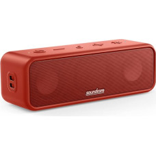 Soundcore 3 Bluetooth speaker, stereo sound, titanium membrane audio driver, PartyCast, BassUp, 24 hour battery, IPX7 water protection, custom EQ, for home, outdoors, garden (in red)