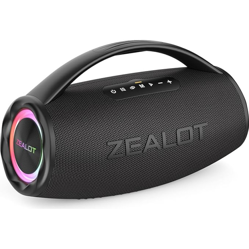 ZEALOT Bluetooth Speaker, Music Box Bluetooth Box for Outdoors, 80 W Stereo Sound, BassUp, 16000 mAh Battery, AUX Port, USB, Micro SD/TF, USB-C, Power Bank, Bluetooth 5.2, IPX6 Waterproof, for