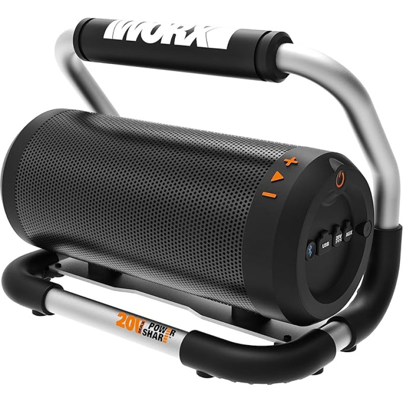 WORX WX009.9 Bluetooth Battery Speaker 20 V - Aux-In Connection & USB Port - Running Time Approx. 10 Hours - 4.2 Bluetooth - PowerShare Compatible - Battery and Charger Not Included