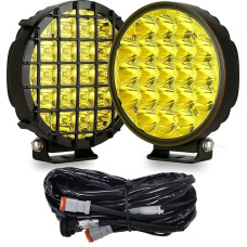 BIGLION.X Amber Round LED Off Road Lights 2 Pack 210W Yellow Spot Driving Fog Light Bar Bumper Headlight with DT Wiring Harness IP68 IP69K for Pickup Truck ATV UTV SUV