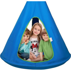 VEVOR Hanging Cave Diameter 100 x 132 cm Hanging Chair 113 kg keliamoji galia Hamakas pagamintas iš 600D Oksfordo audinio ir plieninio rėmo Kabanti sėdynė Kabanti palapinė Sūpynės Terapinės sūpynės Mėlynos spalvos Kabančios sūpynės vaikams