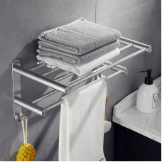 SHUNLI rankšluosčių turėtojas su 2 rankšluosčių turėklais Vonios rankšluosčių stovas Svečių rankšluosčių laikiklis Nerūdijančio plieno šlifuoto nikelio sieninis laikiklis