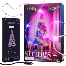 Twinkly Strings USB-C Pearls 100 LED, LED-Lichterkette in Perlenform, RGB LED-Lichter Mehrfarbig, Kompatibel mit Alexa und Google Home, Weihnachtsdeko, Stromversorgung USB-C, Transparentes Kabel, 6m