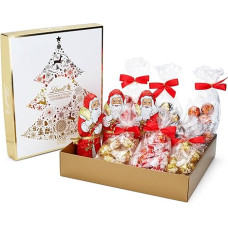 Lindt Chocolate Christmas Box Gold | 1.269 kg | Delicious Christmas Classics: 3 x Santa Claus and Lindor Baubles (Milk, White, Dark 70% and Almond Cream) | Chocolate Gift for Christmas