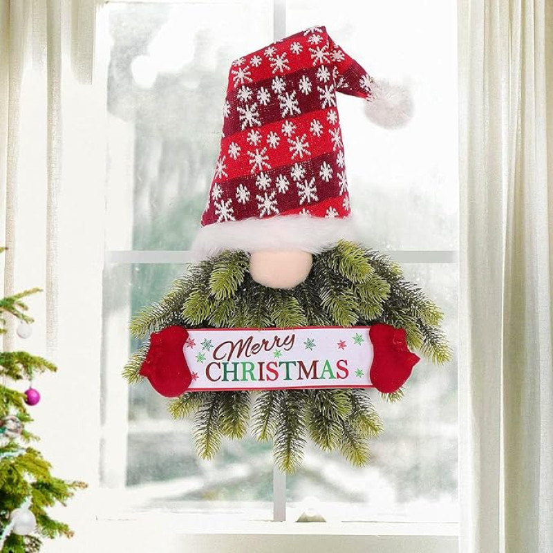 LATERN Christmas Dwarf Wreath, 70 cm Christmas Gnome Hanging Wreath, Artificial Pine Spruce Wreath with Swedish Tomte for Christmas, Front Door, Wall, Window, Fireplace Decoration