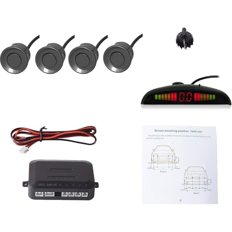 CoCar Car Reversing Alarm Parking Aid 4 Sensors Parking Assistant Parking System PDC + LED Indicators + Acoustic Warning - Grey
