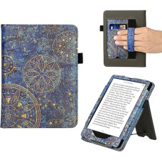 kwmobile Flip Cover Compatible with Amazon Kindle Paperwhite (11st Gen - 2021) - Case with Hand Strap Mandala Yellow Dark Blue