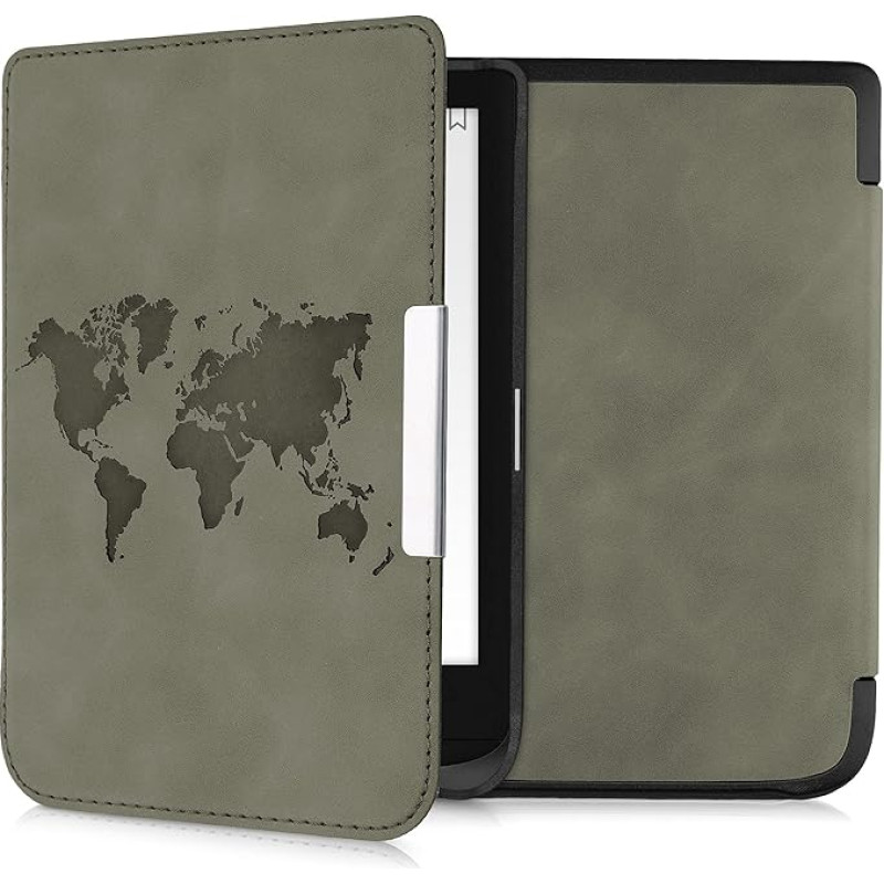 kwmobile Case Compatible with Pocketbook Touch Lux 4/5/Touch HD 3/Color (2020)/Vivlio Lux 5 Case - Faux Leather Cover - Travel Outline Grey