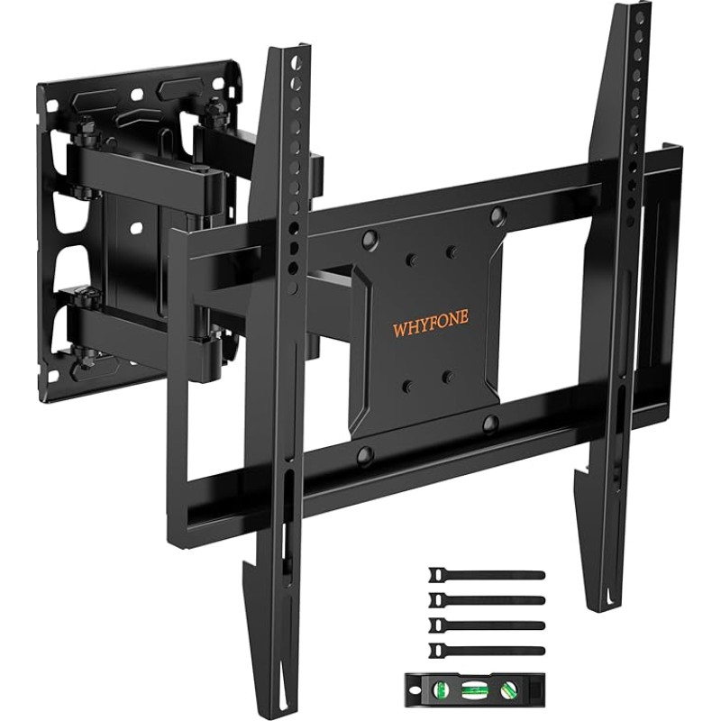 Pasukamas 26-65 colių televizoriaus laikiklis WHYFONE televizoriaus sieninis laikiklis pakreipiamas su dviguba šarnyrine svirtimi Universalus televizoriaus laikiklis plokščiam ir lenktam televizoriui, sveriančiam iki 45 kg, maksimali VESA 400 x 400 mm
