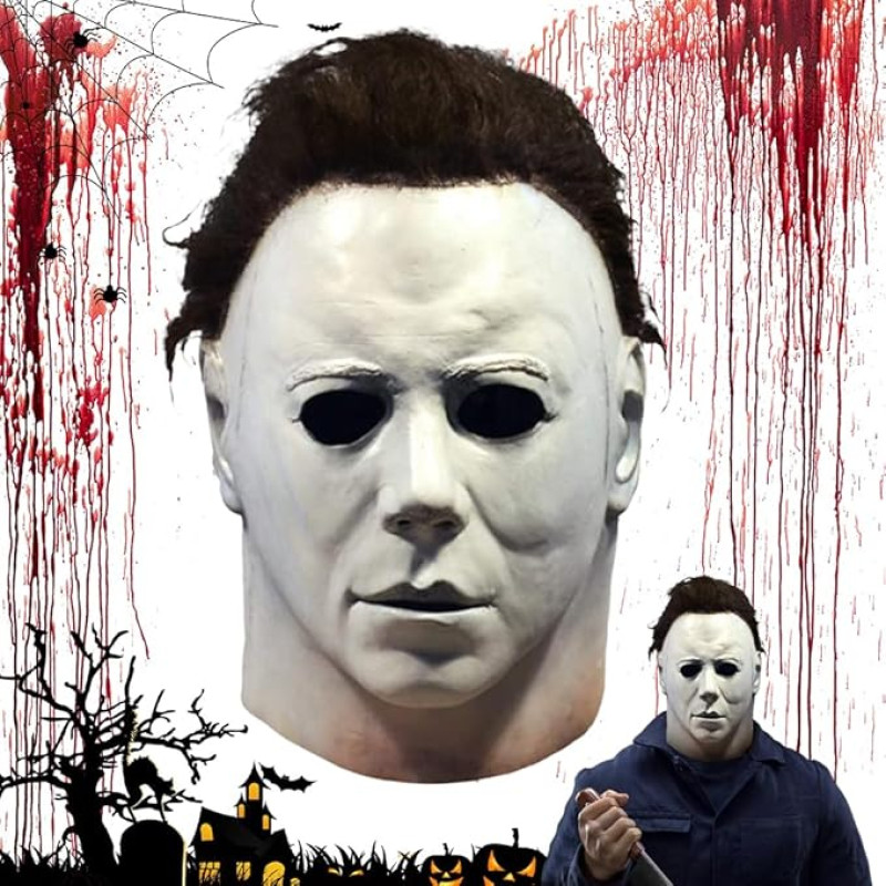 Aoreun Michael Myers kaukė, žudo Michael Myers kaukė siaubo balta veido pilna galvos kaukė su plaukais latekso Helovinas baisus Cosplay rekvizitai Helovinas kaukė karnavalas Helovinas kaukė suaugusiems