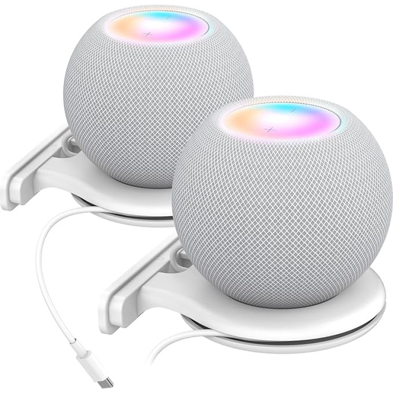 AHASTYLE HomePod Mini Wall Mount ABS Stand Holder with Cable Management Accessories for Apple HomePod Mini with Screws Space Saving for Kitchen, Bathroom and Bedroom (White_2 Pieces)