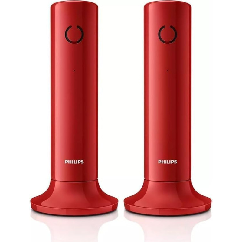 Philips M4502R/34 Cordless Landline Telephone, 1.6 inch, LCD Display, Backlight, Built-in Speaker, Handsfree, HQ Sound, Thin and Compact, Red (Compatible: