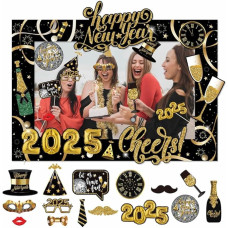 Dusenly 2025 Happy New Year's Eve Party Photo Booth Props with 2025 New Year Photo Frame Props Picture Frame Decoration Supplies