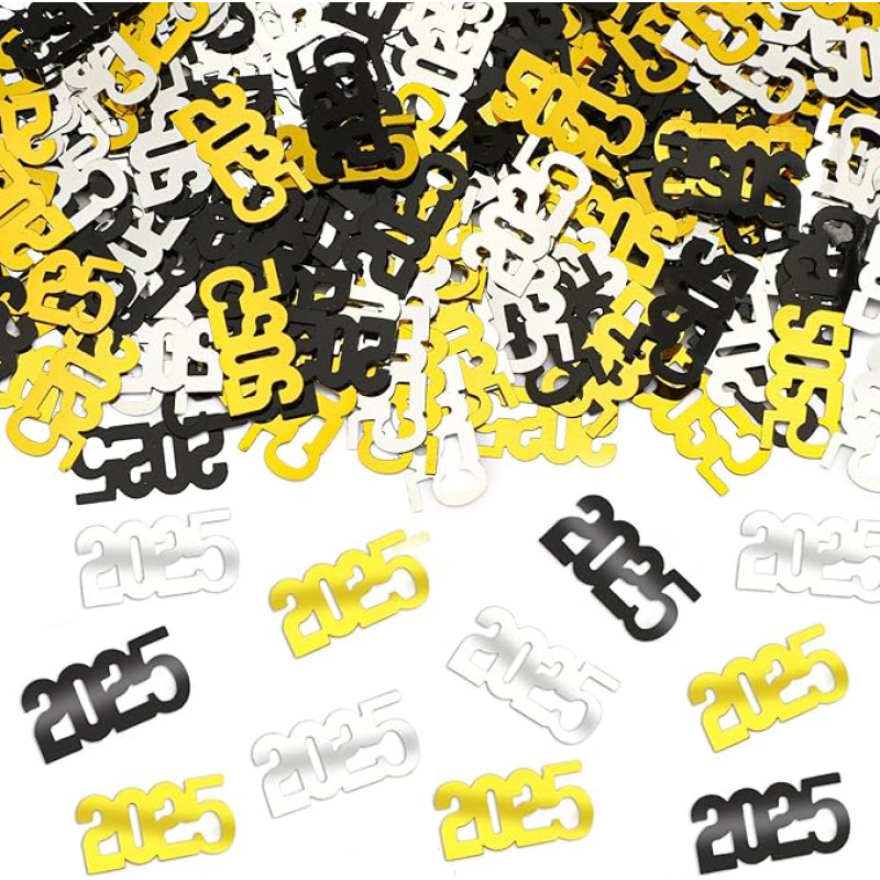JULBEAR 2024 New Year Confetti, New Year Party Supplies Black Gold Silver 2024 Confetti New Year's Eve Decorations 2024 Nye Table Centrepiece for Happy New Year Gift New Year Theme Events Decorations