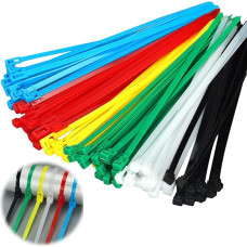 Farbige Kabelbinder, 200 mm, 100 Stück, Kabelbinder, robuste Nylon-Kabelbinder, rot/gelb/grün/blau/schwarz/weiß, robuste Kabelbinder, sicherer selbstschließender Mechanismus, für Zuhause, Büro, Garage