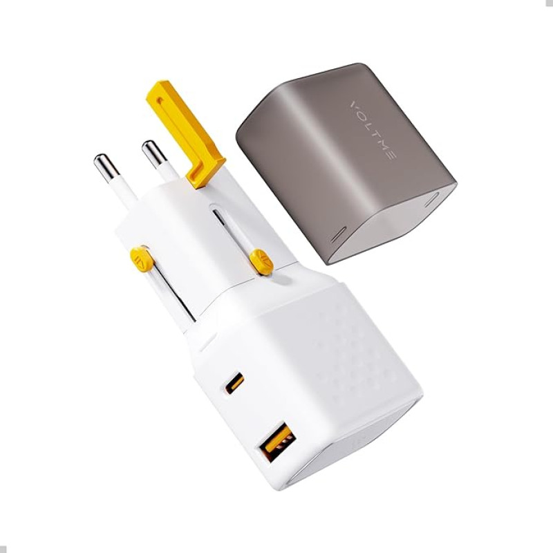 VOLTME Travel Adapter Worldwide Universal, VITO 35W USB C International Travel Plug, PD3.0 2-Port USB A QC3.0 Charger, Travel Plug Adapter for Tablets, Mobile Phones, Smartwatches and More, White
