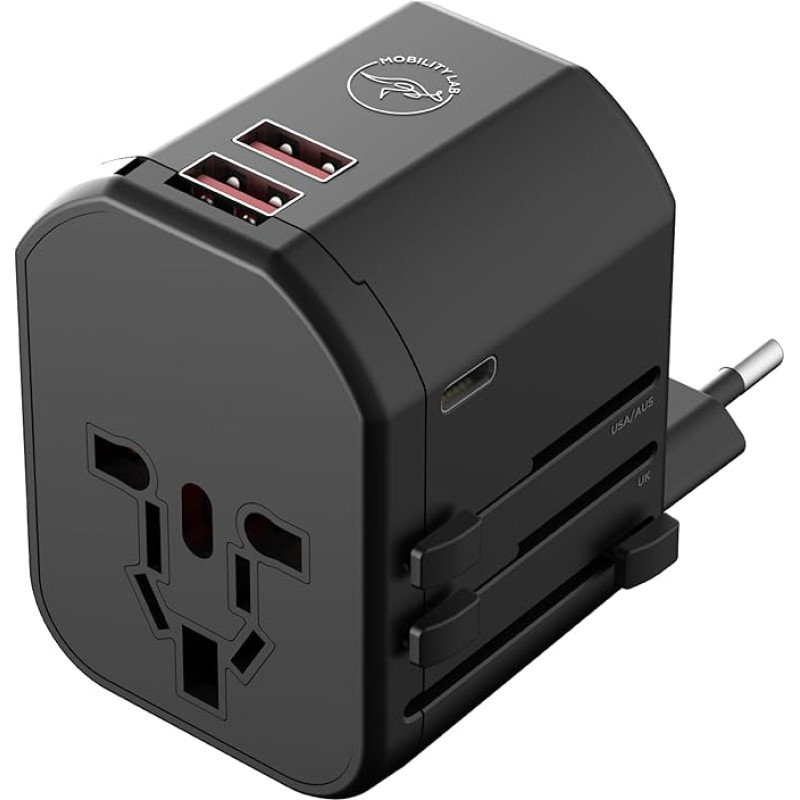 Mobility Lab ML314044 - Travel Adapter with 2 USB-C Ports - Fast Charge 20W - Compatible with More Than 200 Countries - 4 Devices Simultaneously