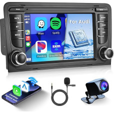 Hodozzy 2G + 64G Android automobilinis radijas Audi A3 S3 RS3 2003-2012 su belaidžiu CarPlay Android automobiliu, 7 colių jutiklinis ekranas su GPS navigacija WiFi Bluetooth FM/RDS EQ USB Mirrorlink SWC + atbulinės eigos kamera