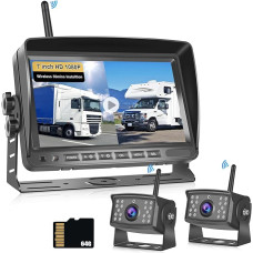CAMECHO galinės kameros belaidžio vaizdo registratoriaus rinkinys su 7 colių ekranu, 4 kanalais ir IP69 vandeniui atsparia atsargine kamera Stabilūs skaitmeniniai signalai 150 plataus kampo galinės kameros naktinio matymo rinkinys furgonams, automobiliams